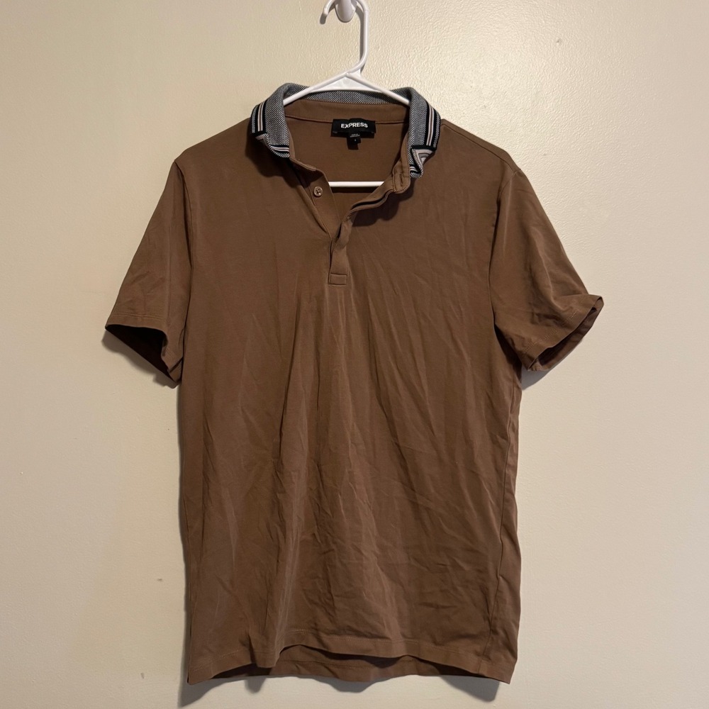 Express Polo Shirt Men S Chocolate Brown Short Sleeve Modern Normcore Staple
